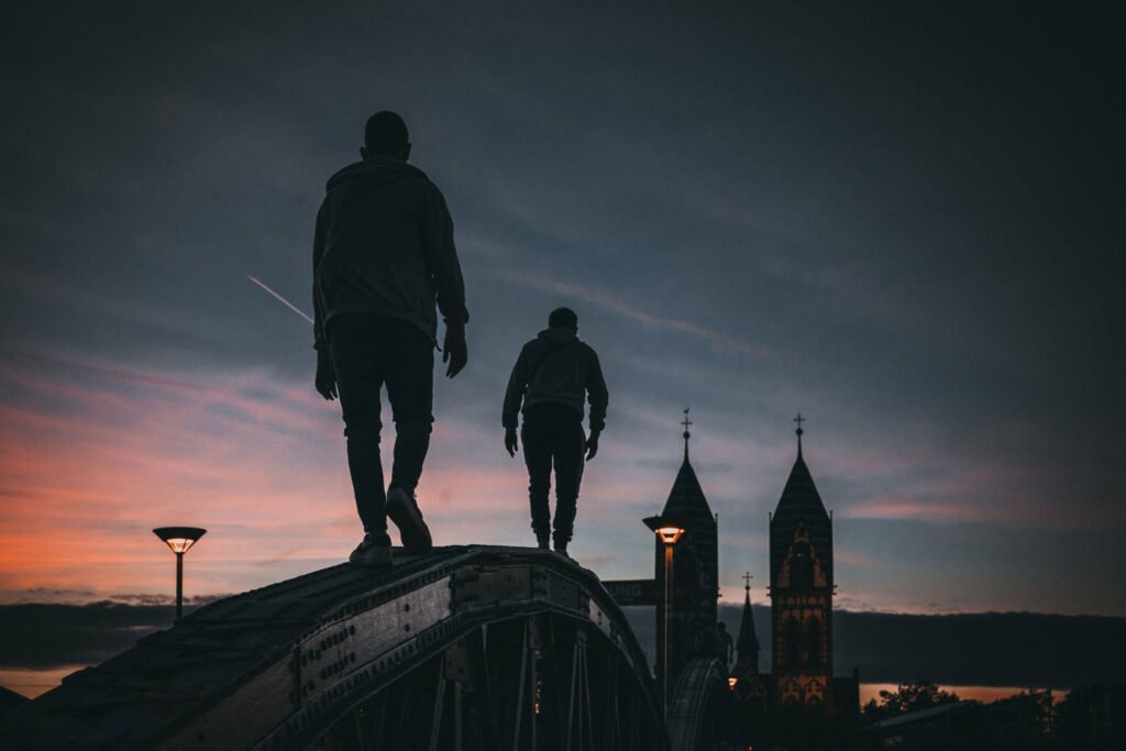 Guys on a bridge
