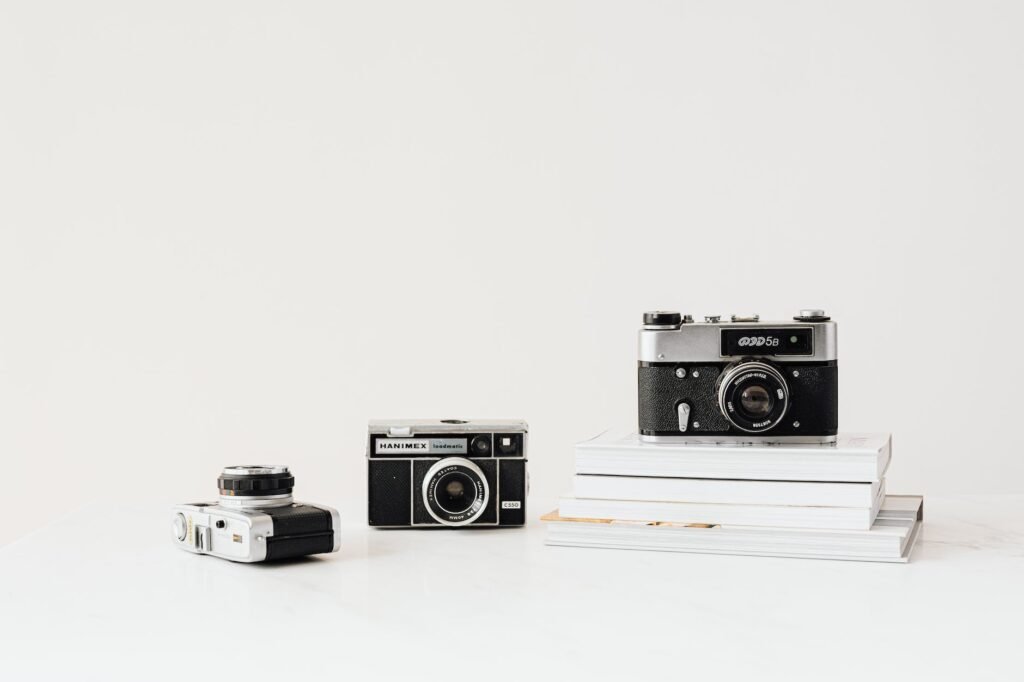 cameras on white background